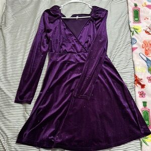 Purple Long Sleeve Wrap Dress